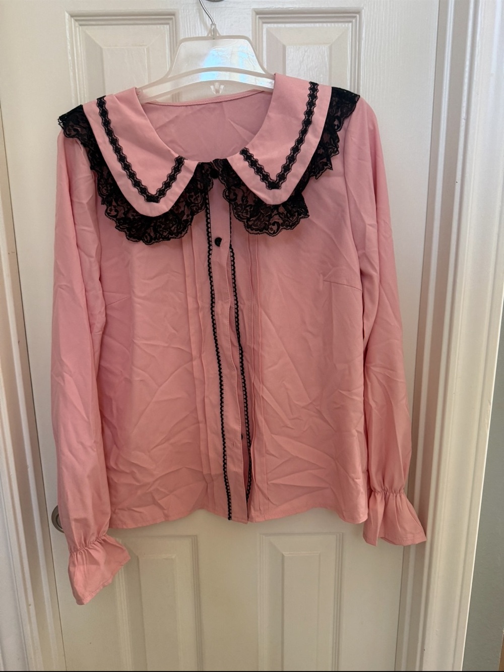 Romwe Pink Lace-Trim Button Front Blouse Jacket